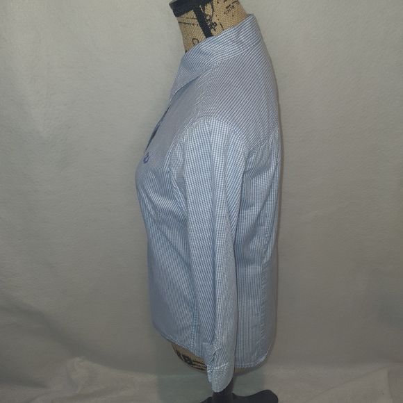 Izod Women's Checkered Blue Long Sleeve Casual Shirt Petite Small - Picture 2 of 10